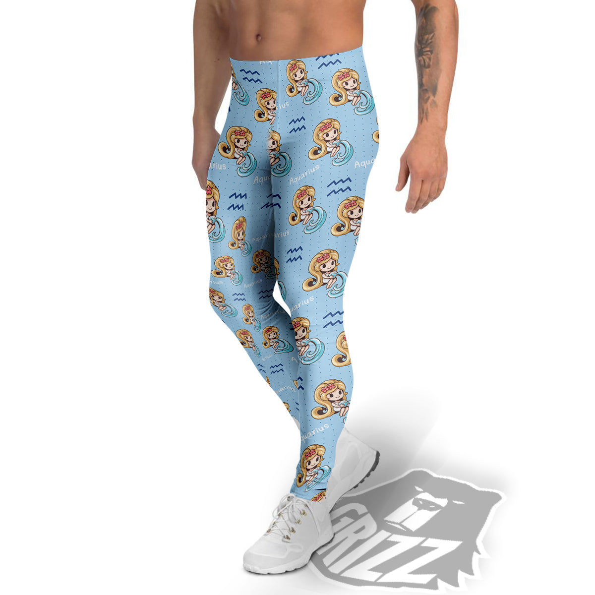 Aquarius Cute Cartoon Print Pattern Men's Leggings-grizzshop