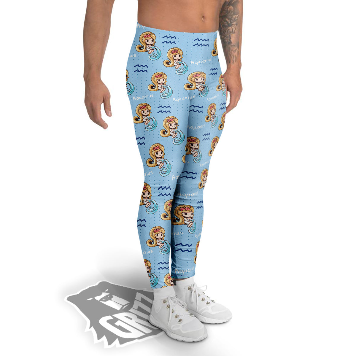 Aquarius Cute Cartoon Print Pattern Men's Leggings-grizzshop