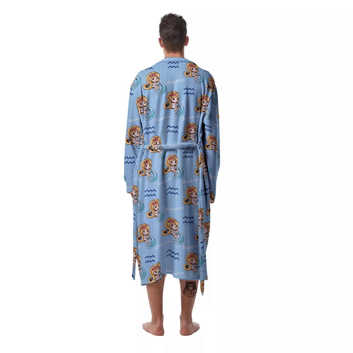 Aquarius Cute Cartoon Print Pattern Men's Robe-grizzshop