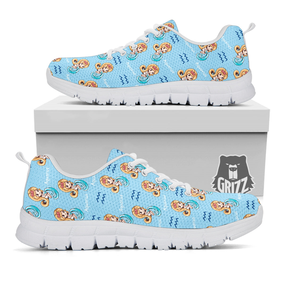 Aquarius Cute Cartoon Print Pattern White Sneaker-grizzshop