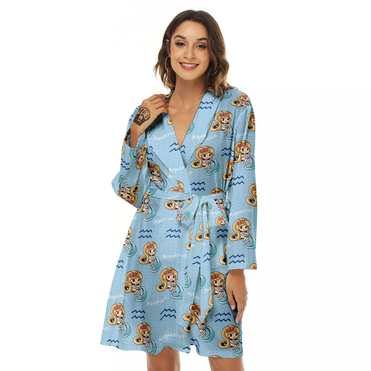 Aquarius Cute Cartoon Print Pattern Women's Robe-grizzshop