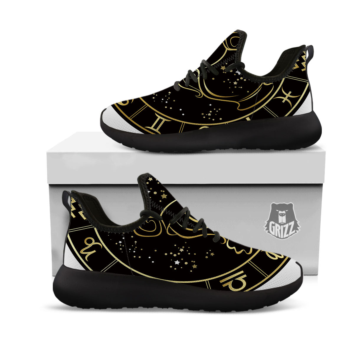 Aquarius Sign Black And Gold Print Black Athletic Shoes-grizzshop