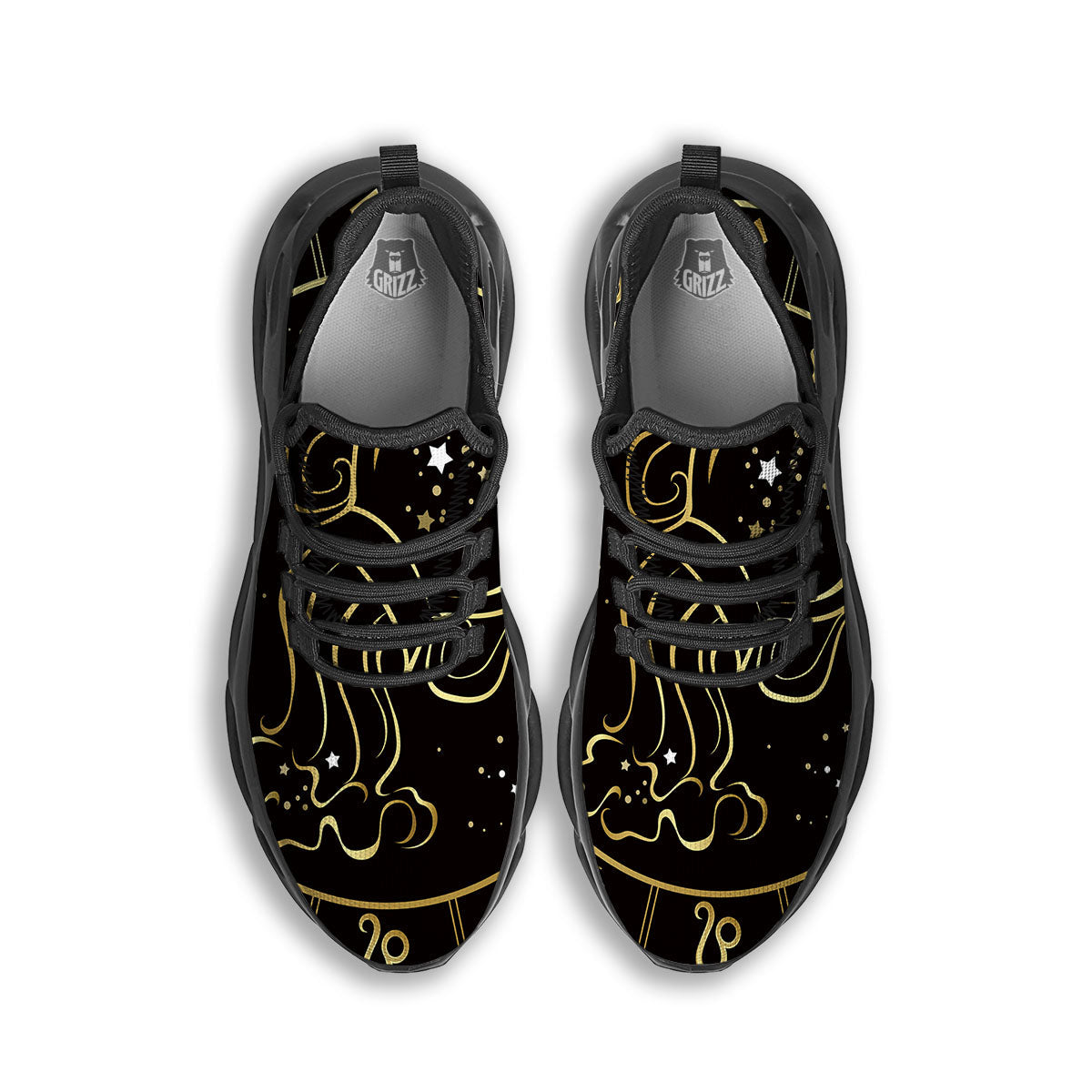 Aquarius Sign Black And Gold Print Black Running Shoes-grizzshop