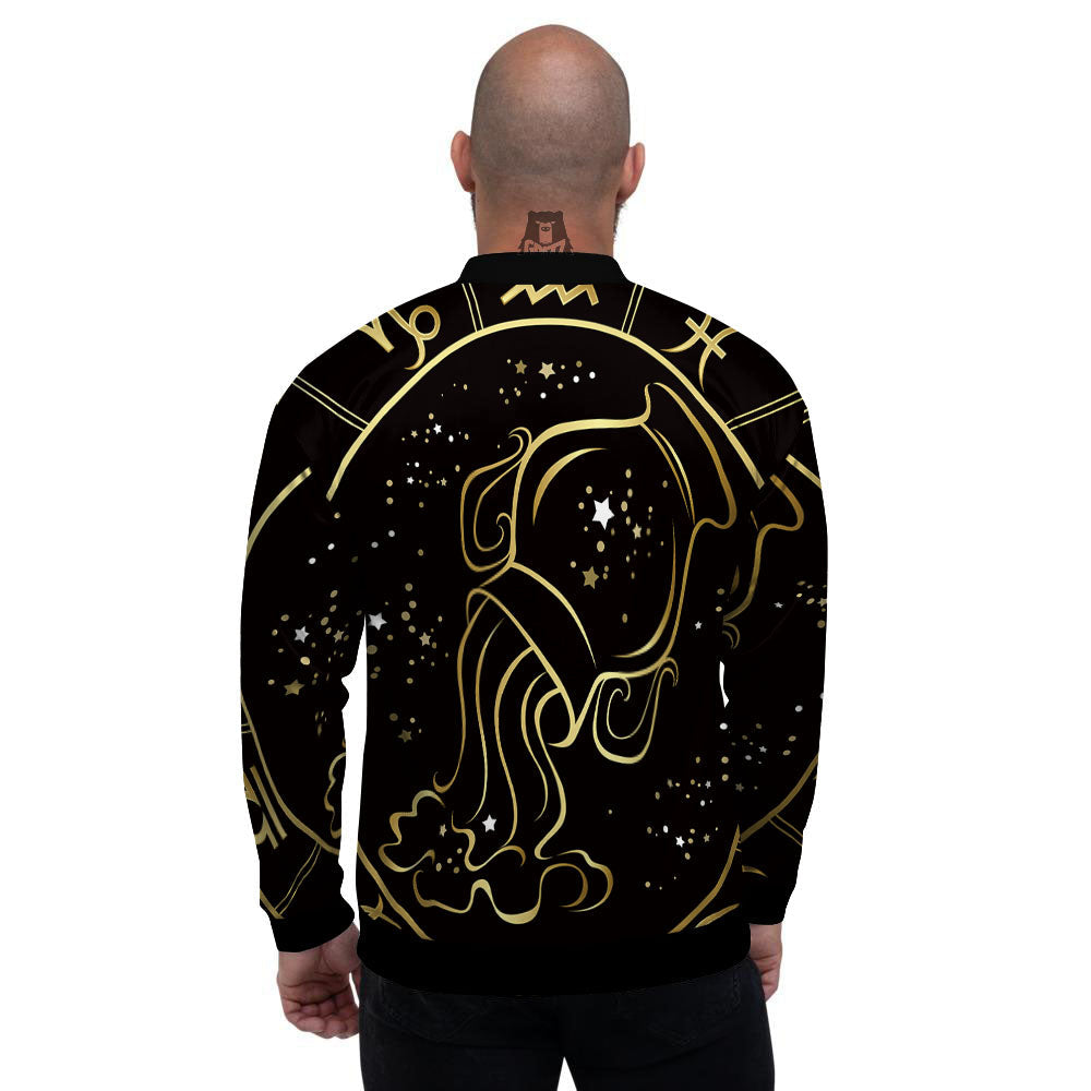 Aquarius Sign Black And Gold Print Men's Bomber Jacket-grizzshop
