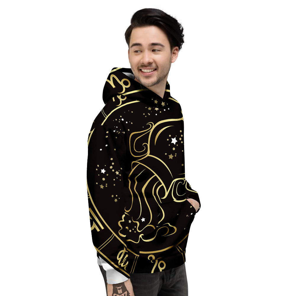 Aquarius Sign Black And Gold Print Men's Hoodie-grizzshop