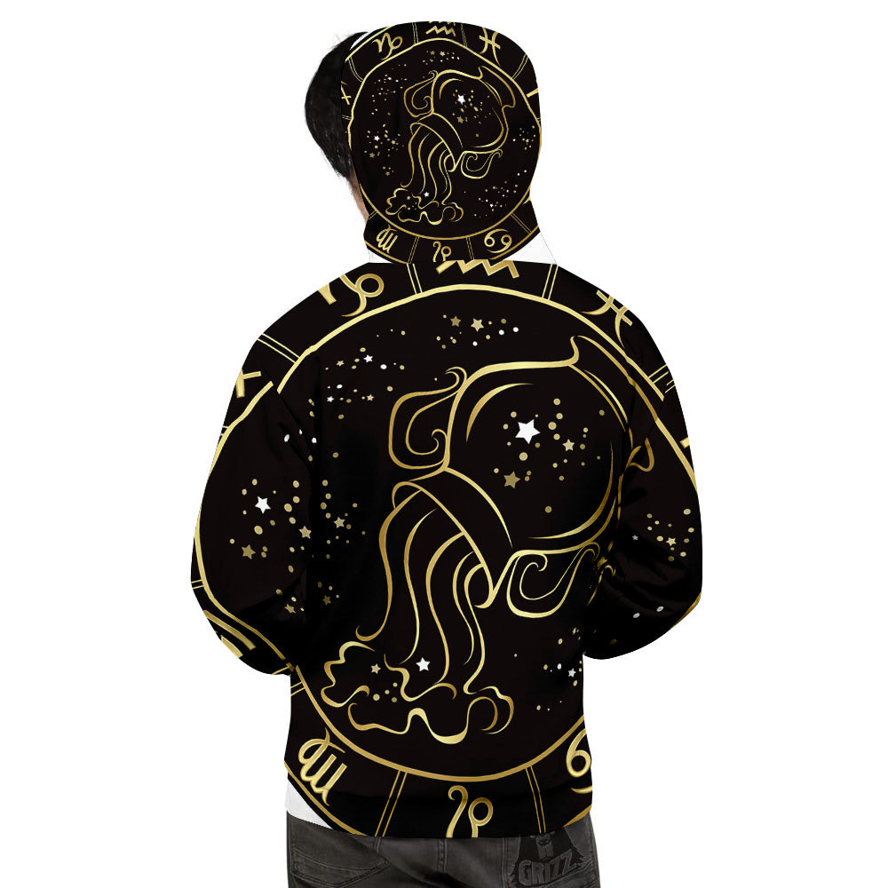 Aquarius Sign Black And Gold Print Men's Hoodie-grizzshop
