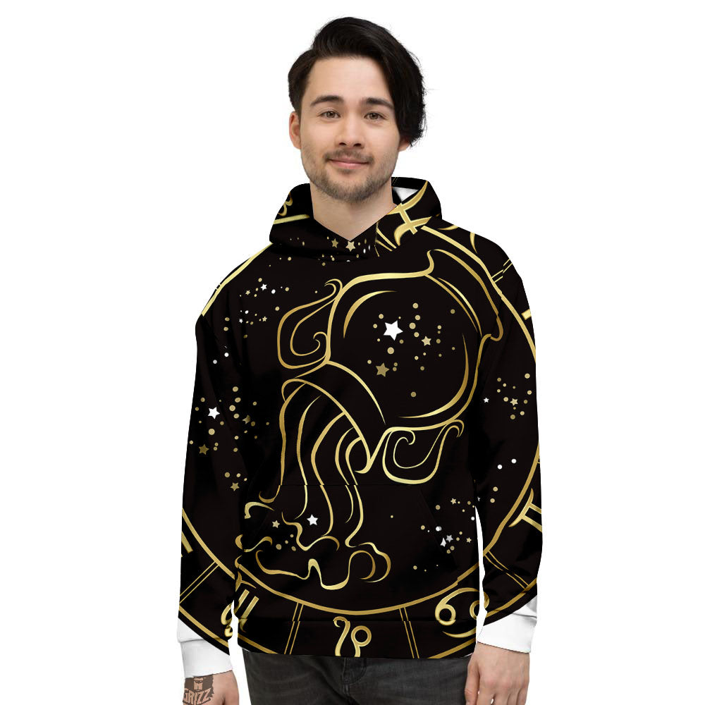 Aquarius Sign Black And Gold Print Men's Hoodie-grizzshop