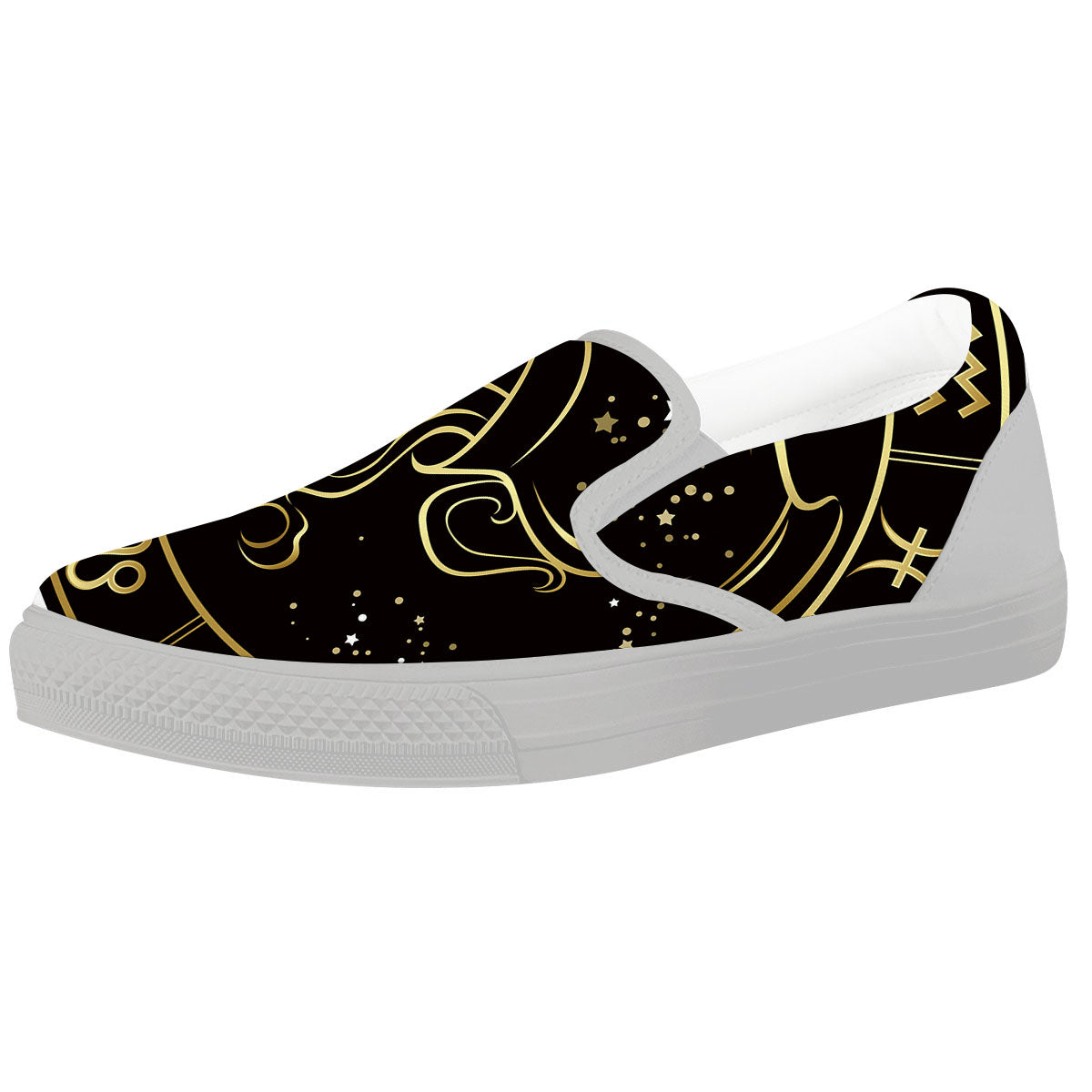 Aquarius Sign Black And Gold Print White Slip On Shoes-grizzshop