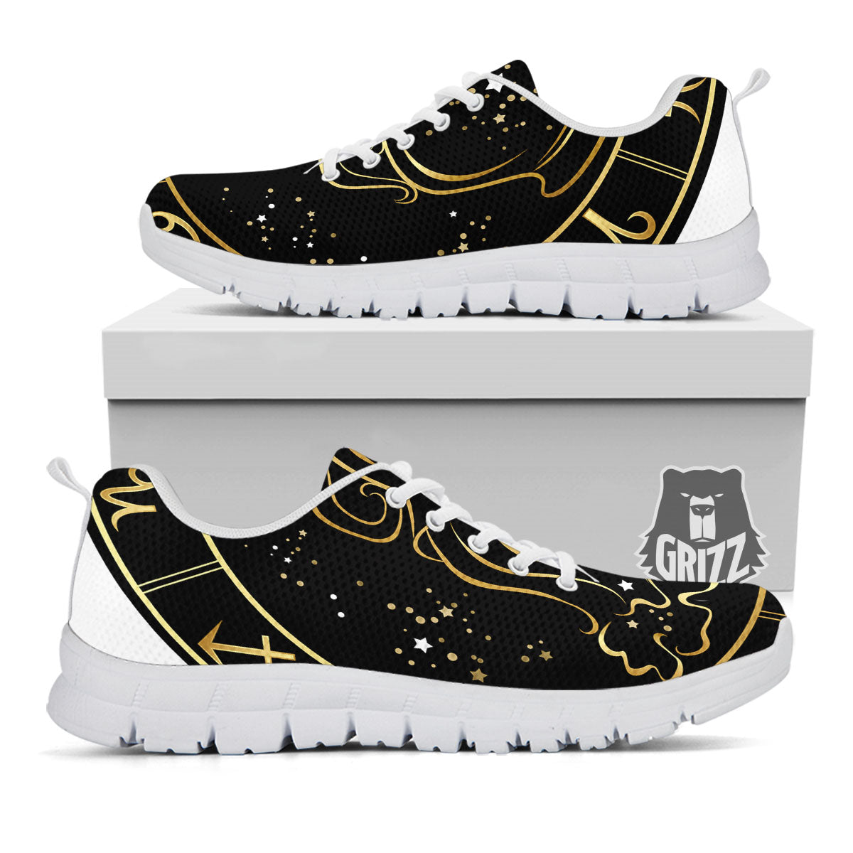 Aquarius Sign Black And Gold Print White Sneaker-grizzshop