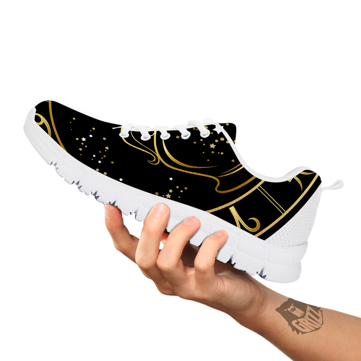 Aquarius Sign Black And Gold Print White Sneaker-grizzshop