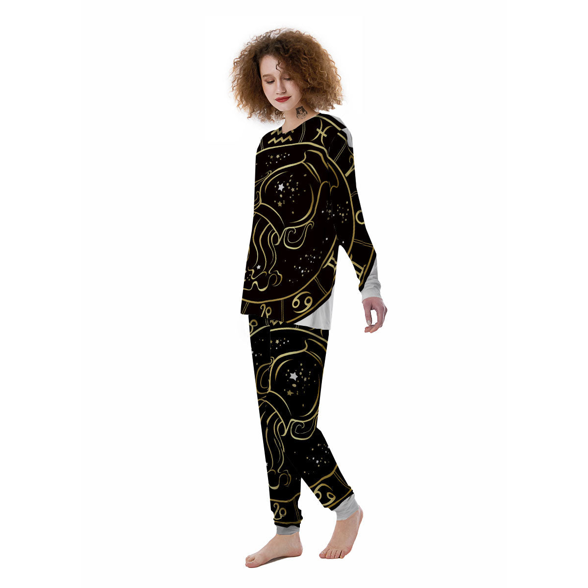 Aquarius Sign Black And Gold Print Women's Pajamas-grizzshop