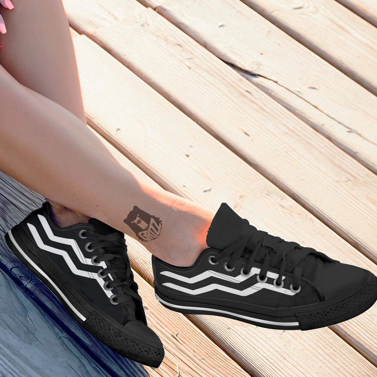 Aquarius Sign White And Black Print Black Low Top Shoes-grizzshop