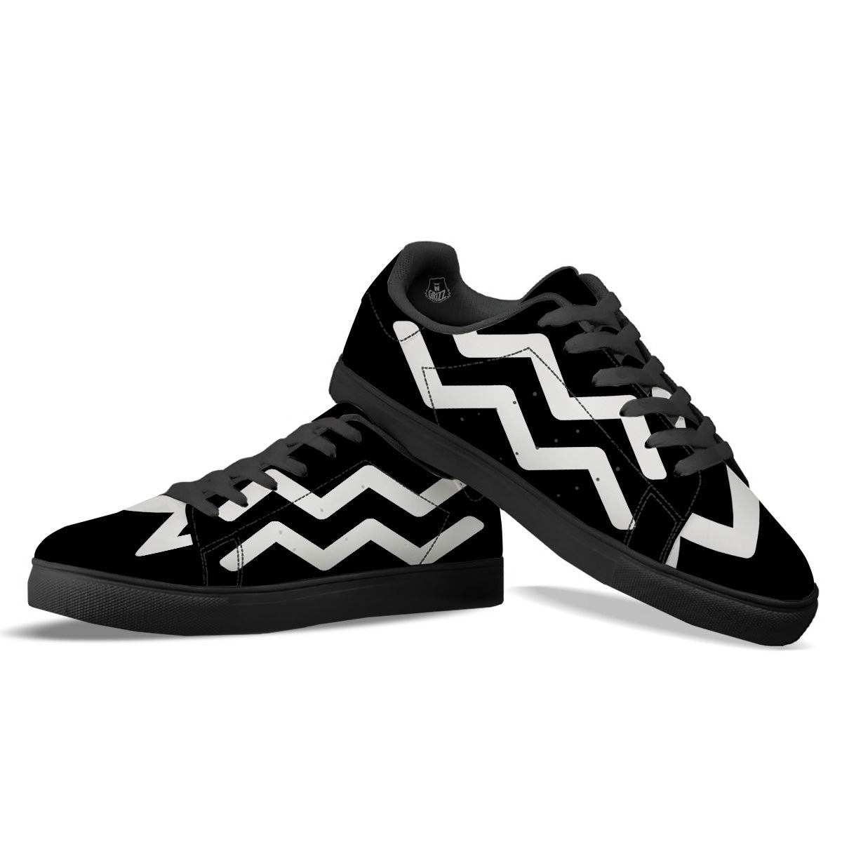 Aquarius Sign White And Black Print Black Low Top Sneakers-grizzshop