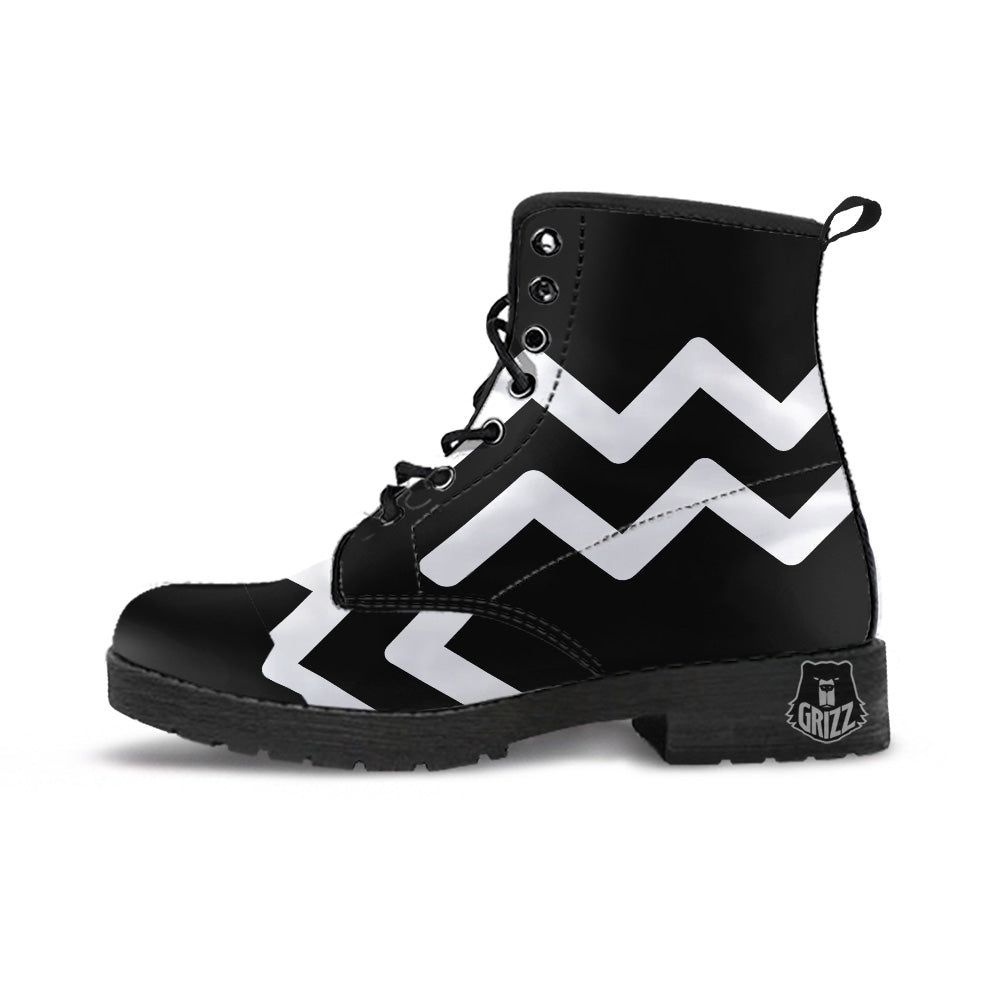 Aquarius Sign White And Black Print Leather Boots-grizzshop