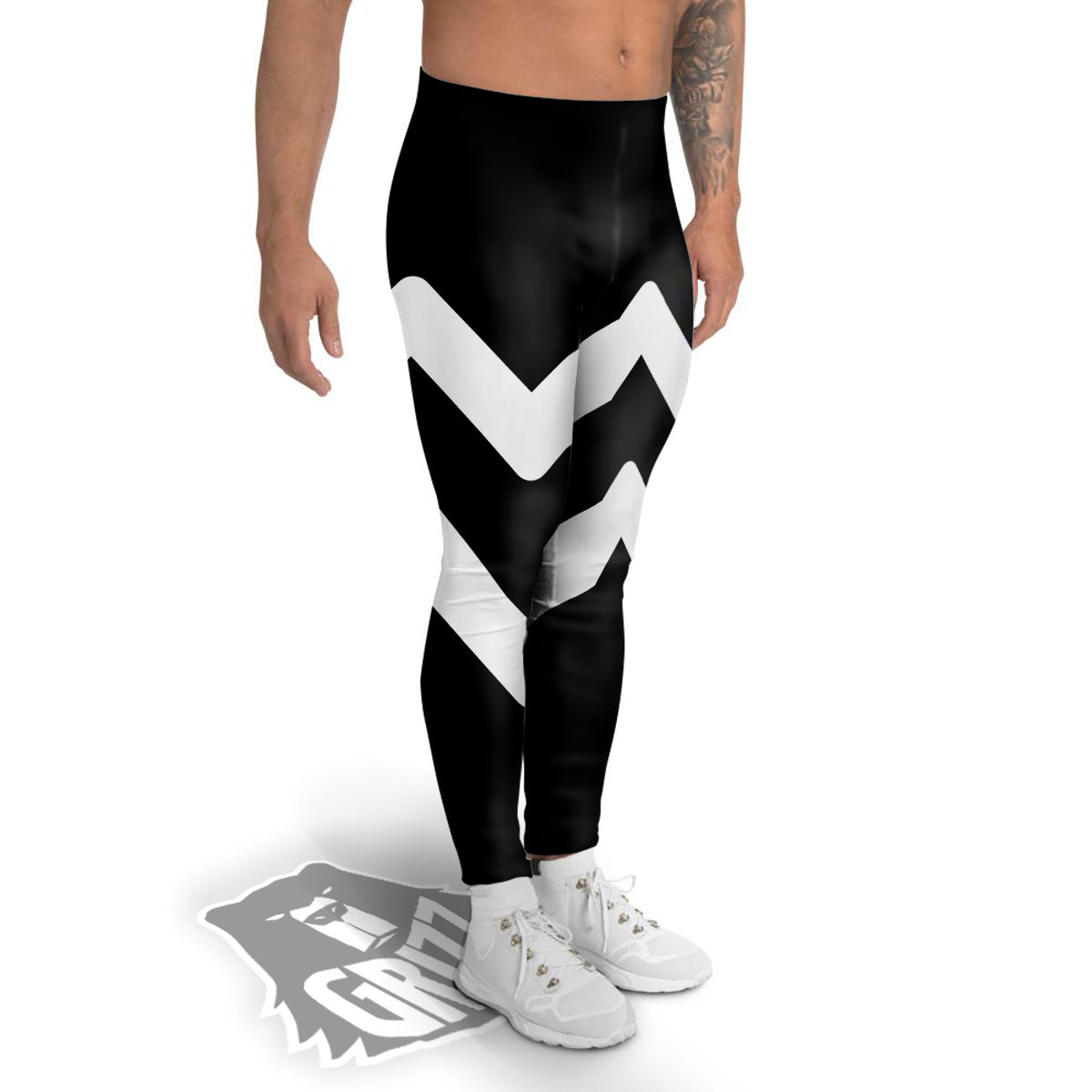 Aquarius Sign White And Black Print Men's Leggings-grizzshop