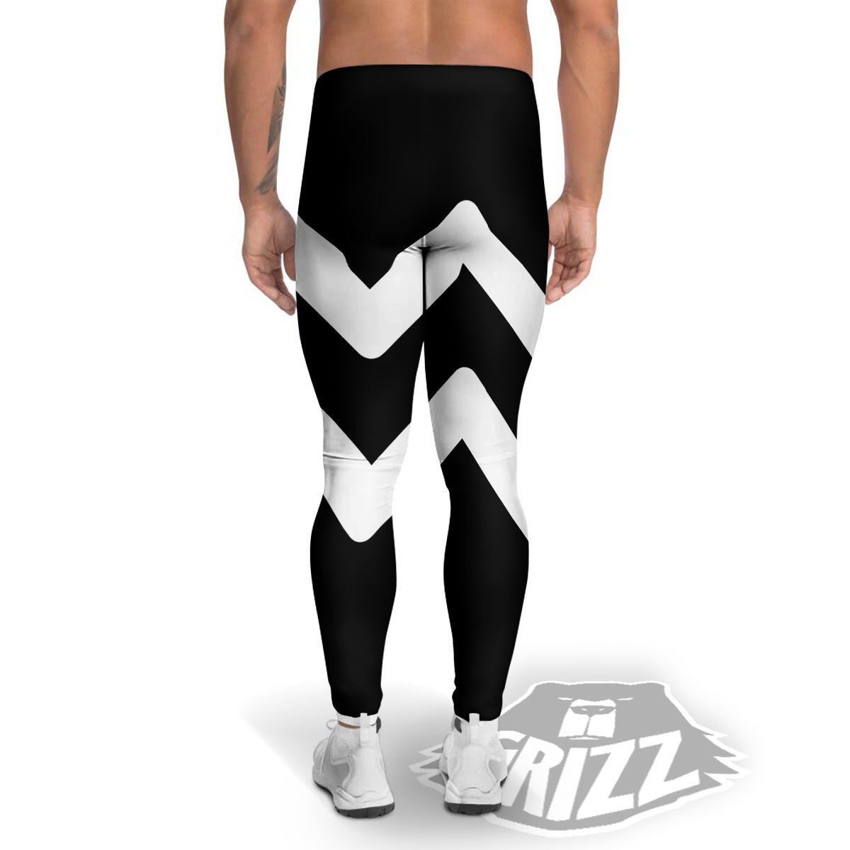 Aquarius Sign White And Black Print Men's Leggings-grizzshop