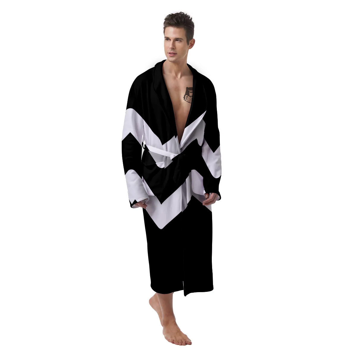 Aquarius Sign White And Black Print Men's Robe-grizzshop
