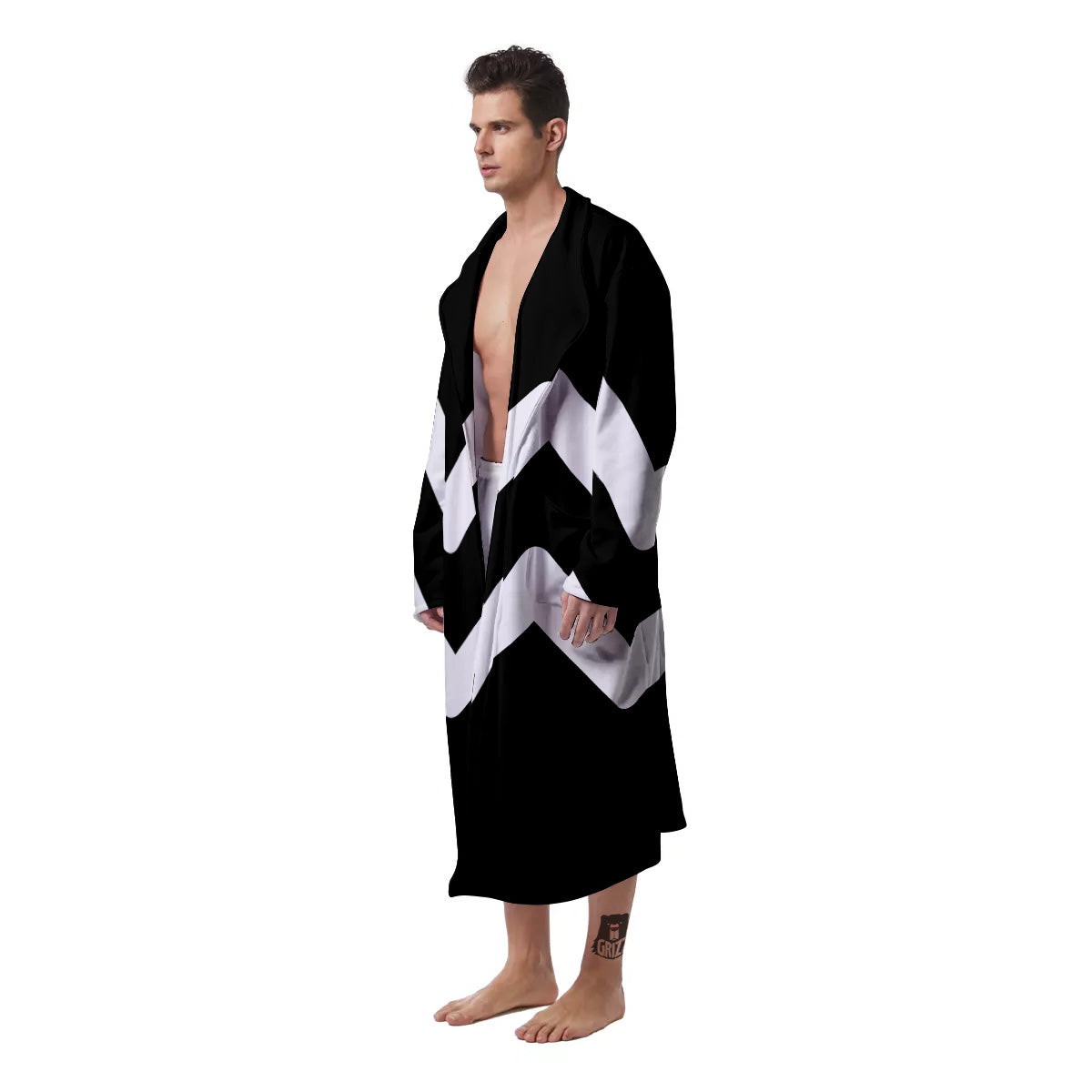Aquarius Sign White And Black Print Men's Robe-grizzshop