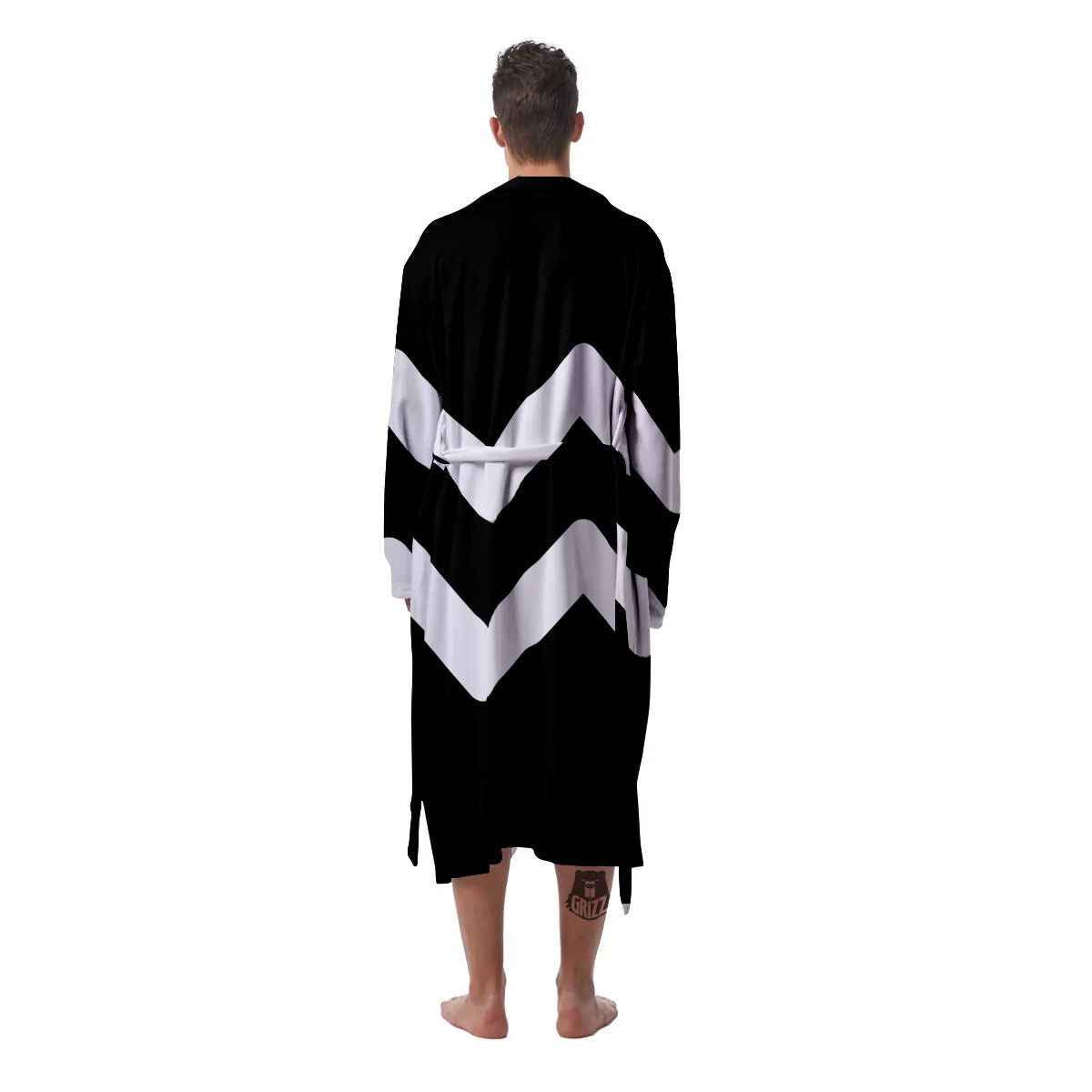 Aquarius Sign White And Black Print Men's Robe-grizzshop