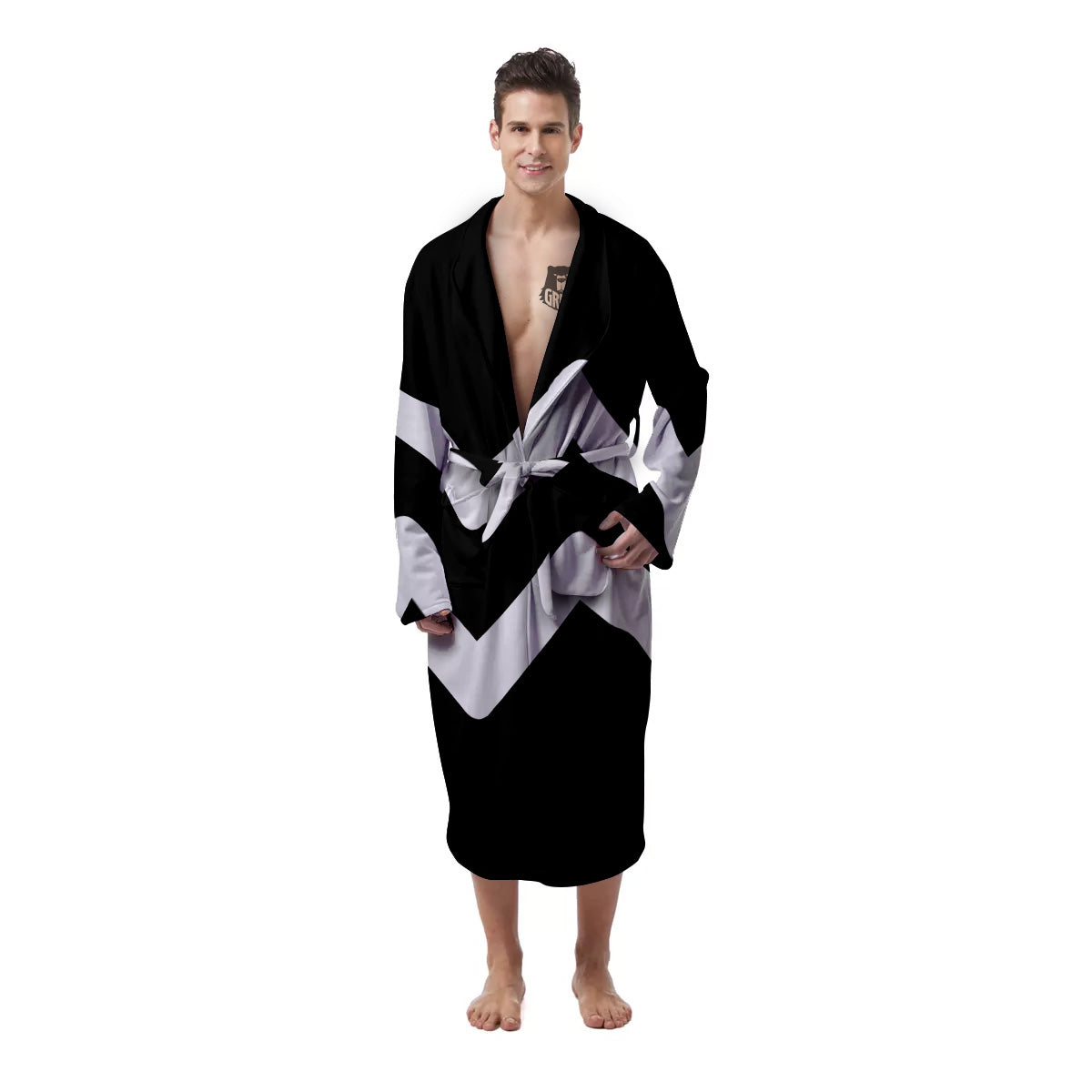 Aquarius Sign White And Black Print Men's Robe-grizzshop