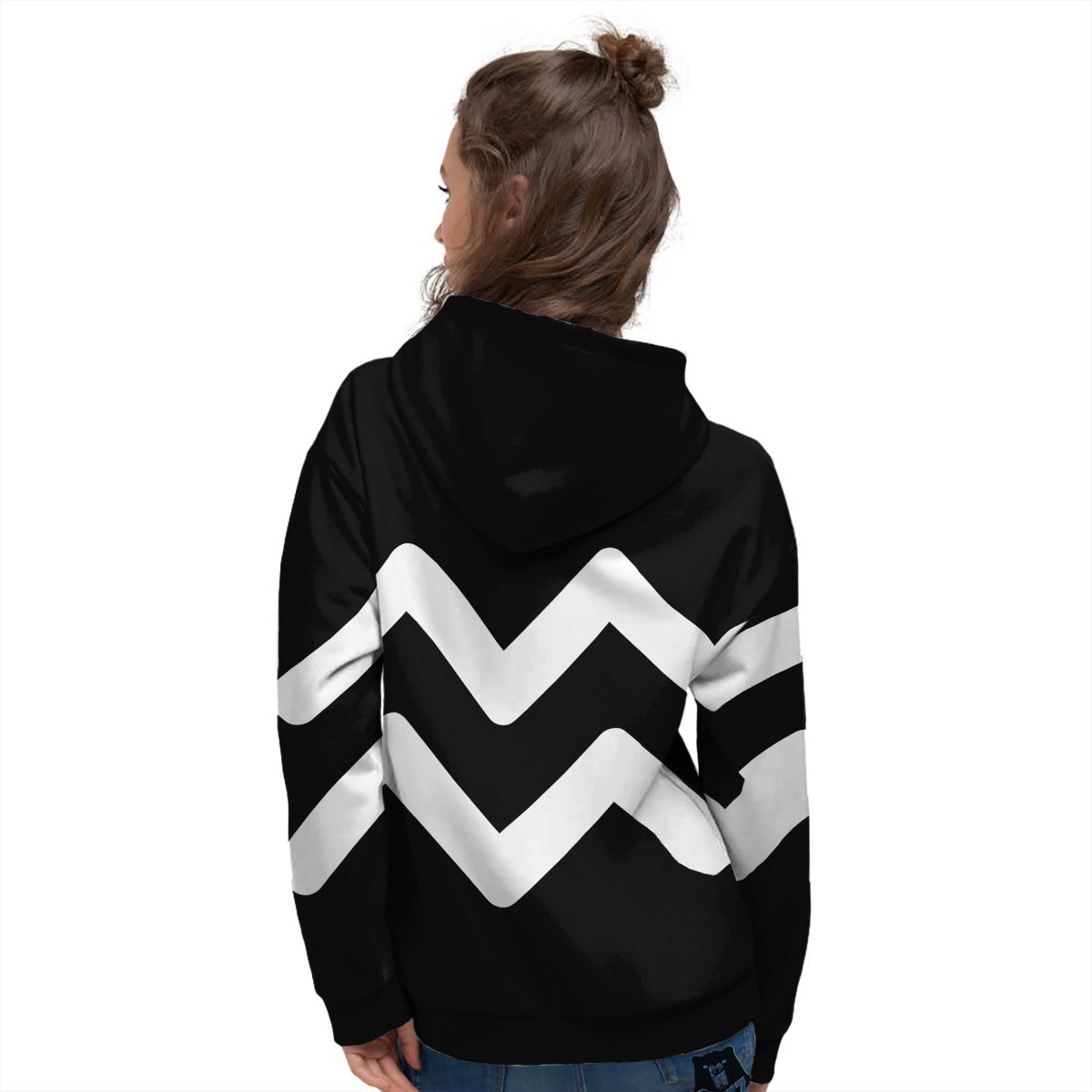Aquarius Sign White And Black Print Women's Hoodie-grizzshop