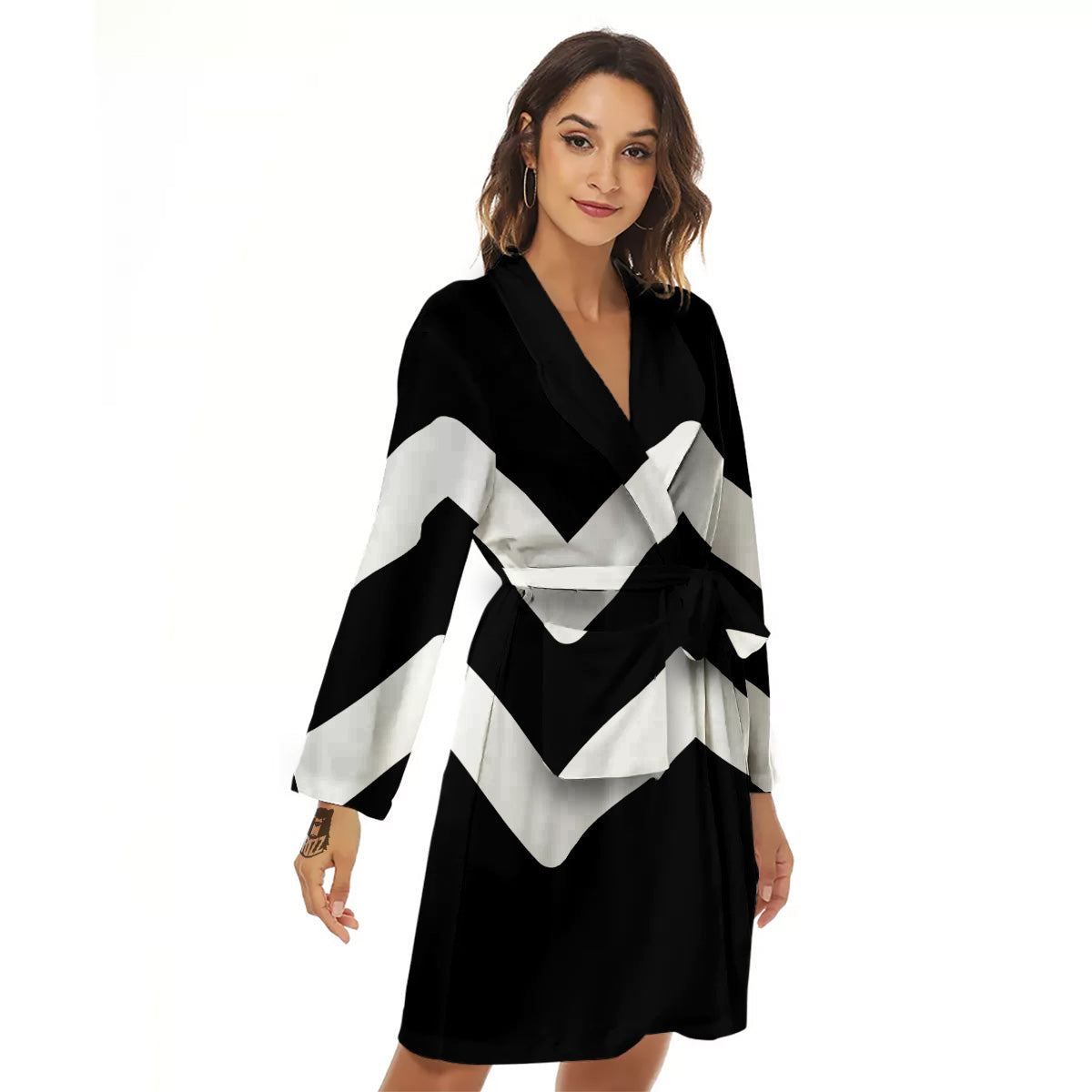 Aquarius Sign White And Black Print Women's Robe-grizzshop