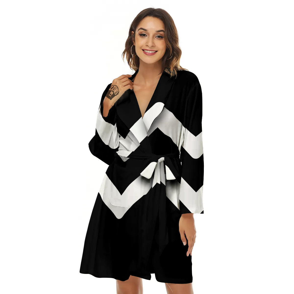 Aquarius Sign White And Black Print Women's Robe-grizzshop