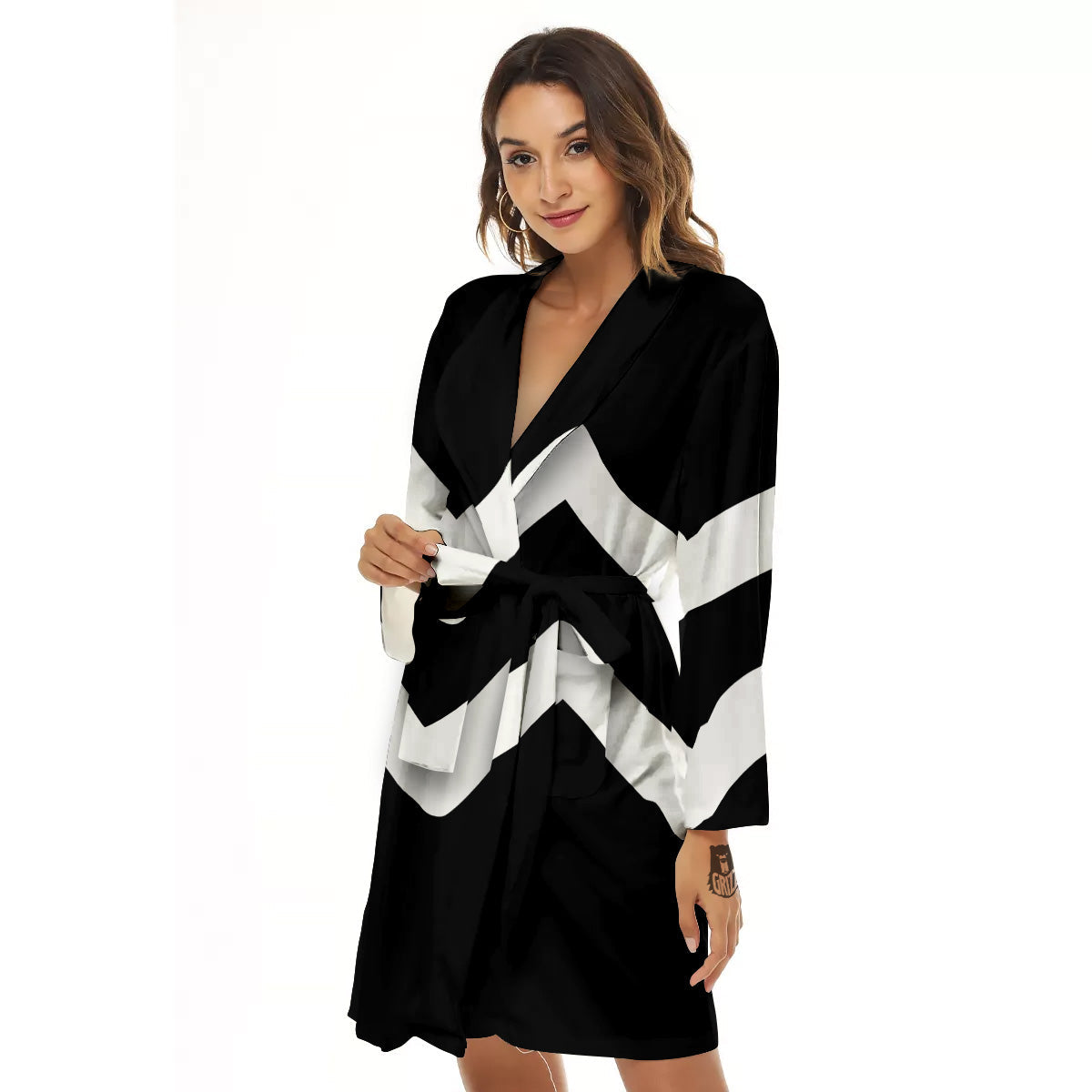 Aquarius Sign White And Black Print Women's Robe-grizzshop