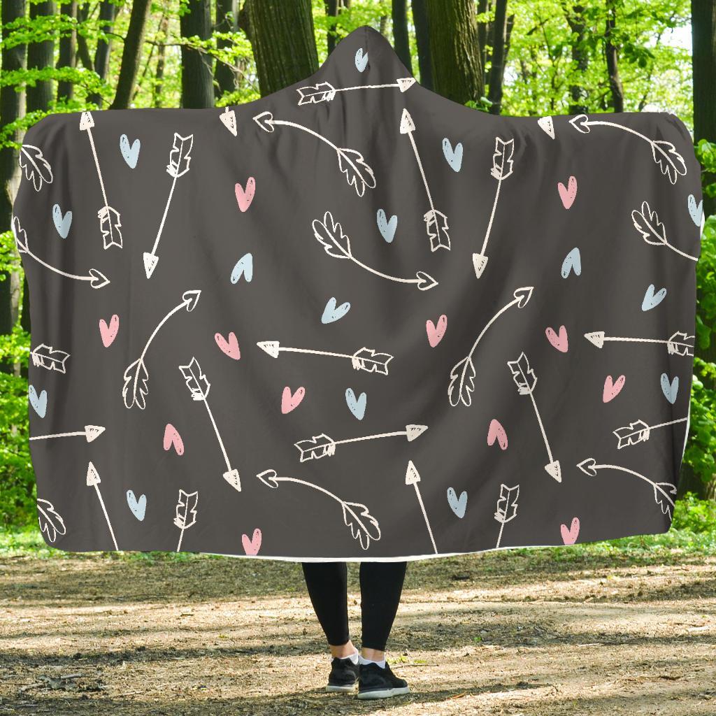 Archery Heart Pattern Print Hooded Blanket-grizzshop