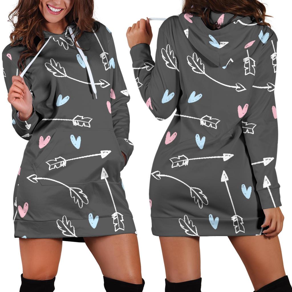 Archery Heart Pattern Print Women Hoodie Dress-grizzshop