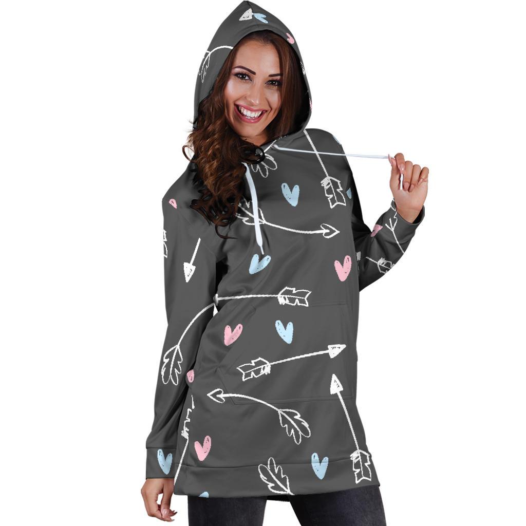 Archery Heart Pattern Print Women Hoodie Dress-grizzshop