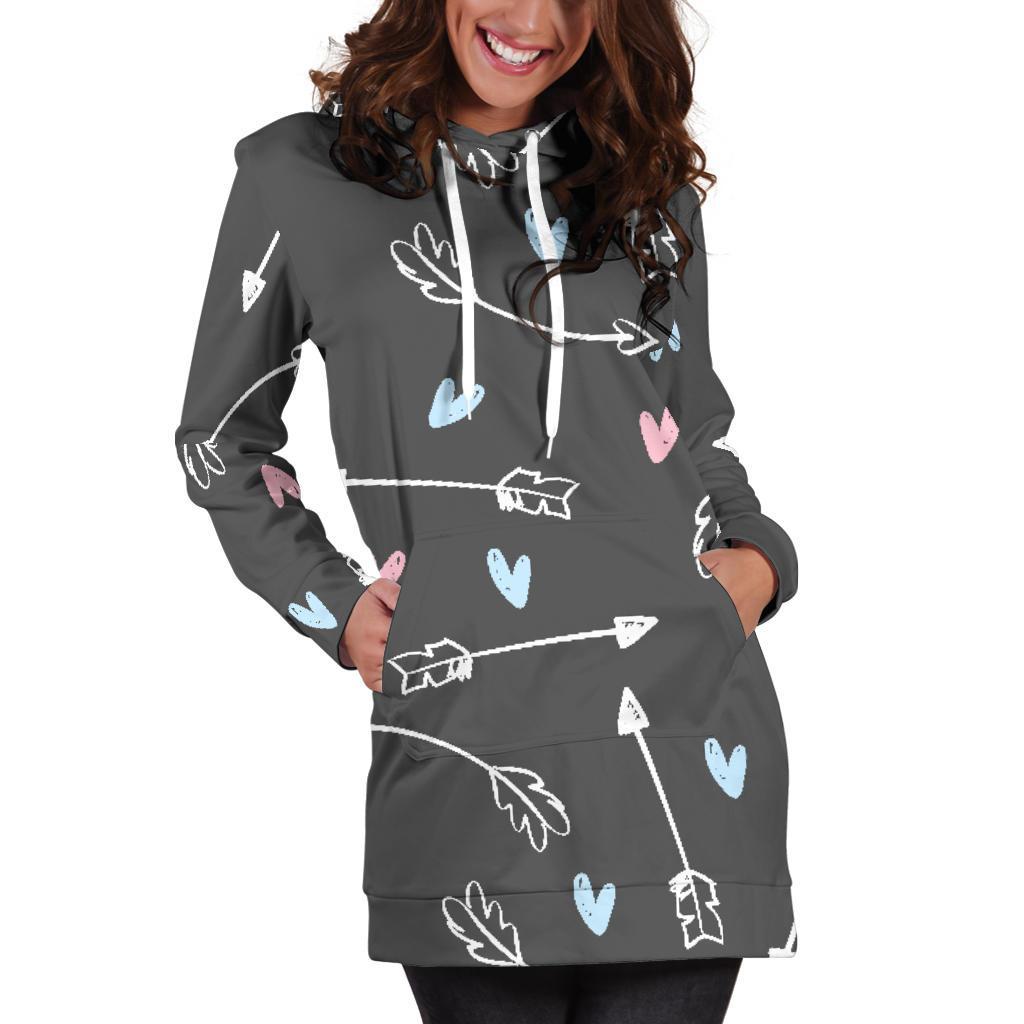 Archery Heart Pattern Print Women Hoodie Dress-grizzshop