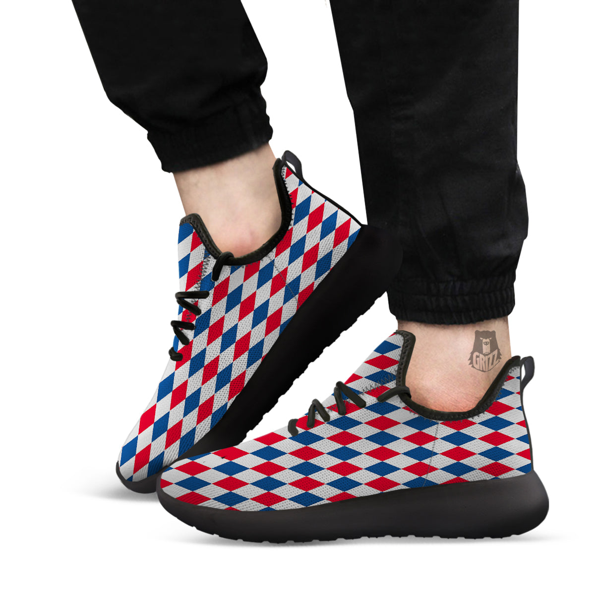 Argyle American Print Pattern Black Athletic Shoes-grizzshop