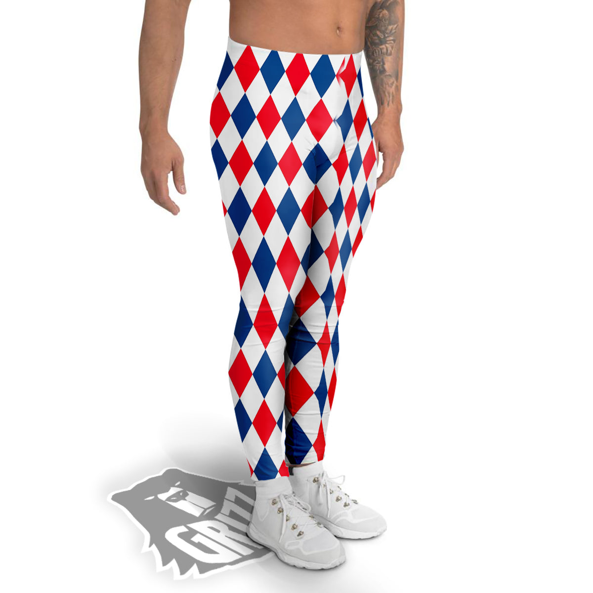 Argyle American Print Pattern Men's Leggings-grizzshop