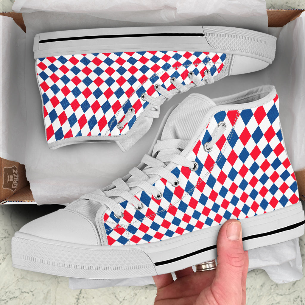 Argyle American Print Pattern White High Top Shoes-grizzshop