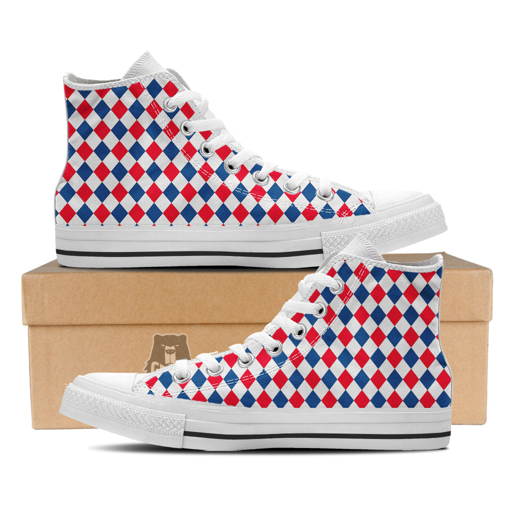 Argyle American Print Pattern White High Top Shoes-grizzshop