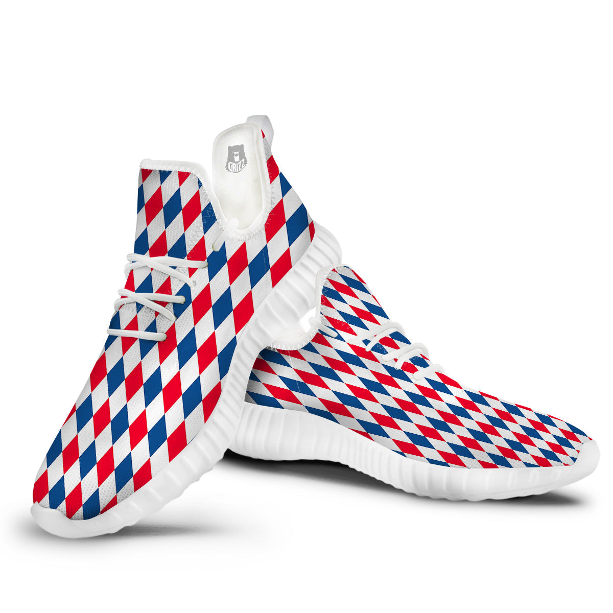 Argyle American Print Pattern White Walking Shoes-grizzshop