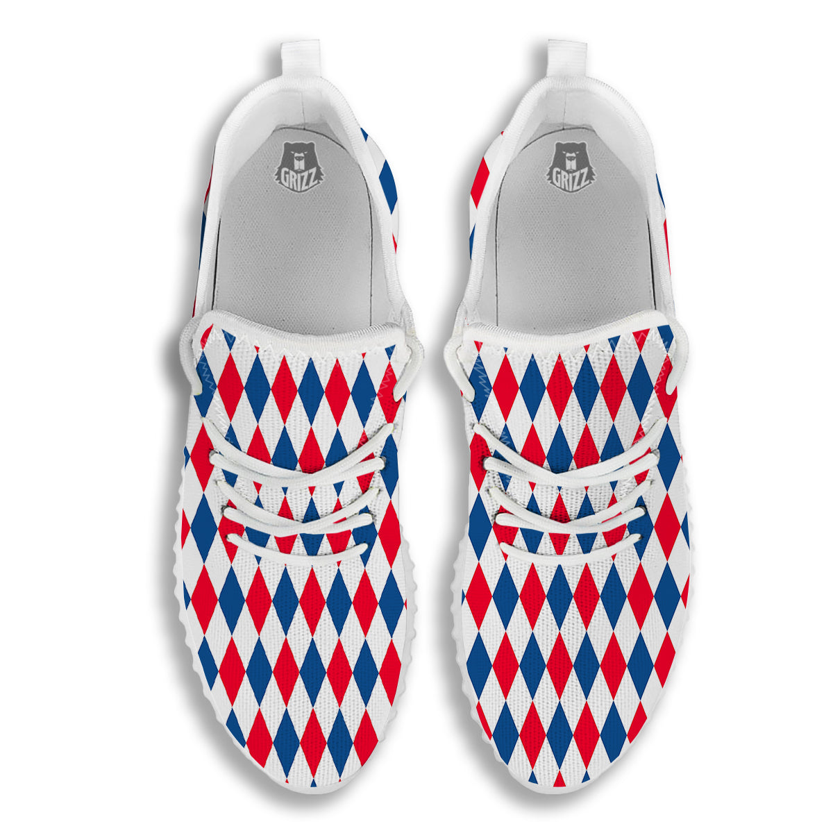Argyle American Print Pattern White Walking Shoes-grizzshop