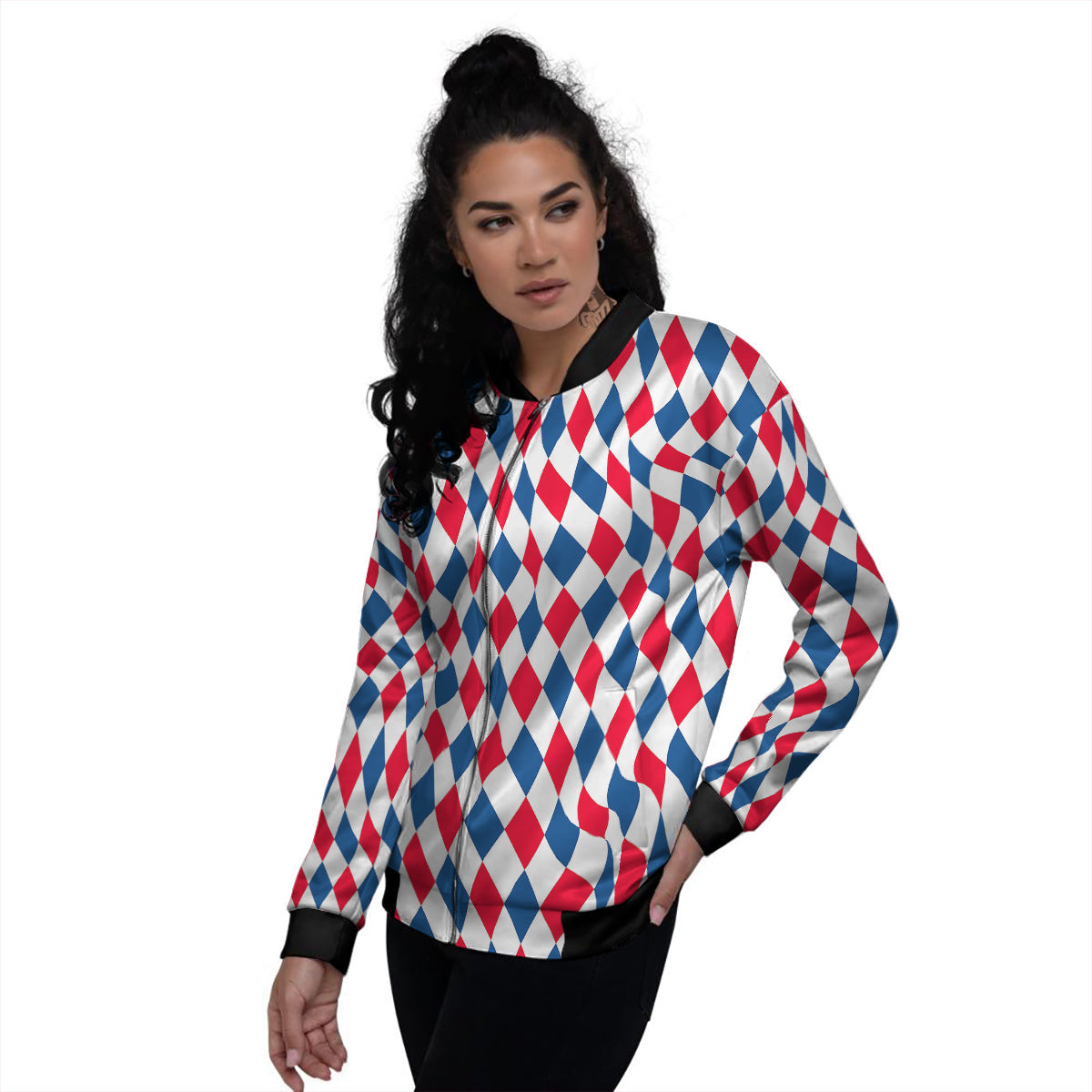 Argyle American Print Pattern Women's Bomber Jacket-grizzshop
