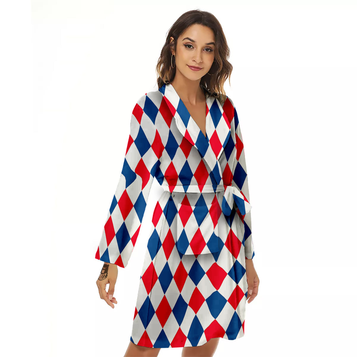Argyle American Print Pattern Women's Robe-grizzshop