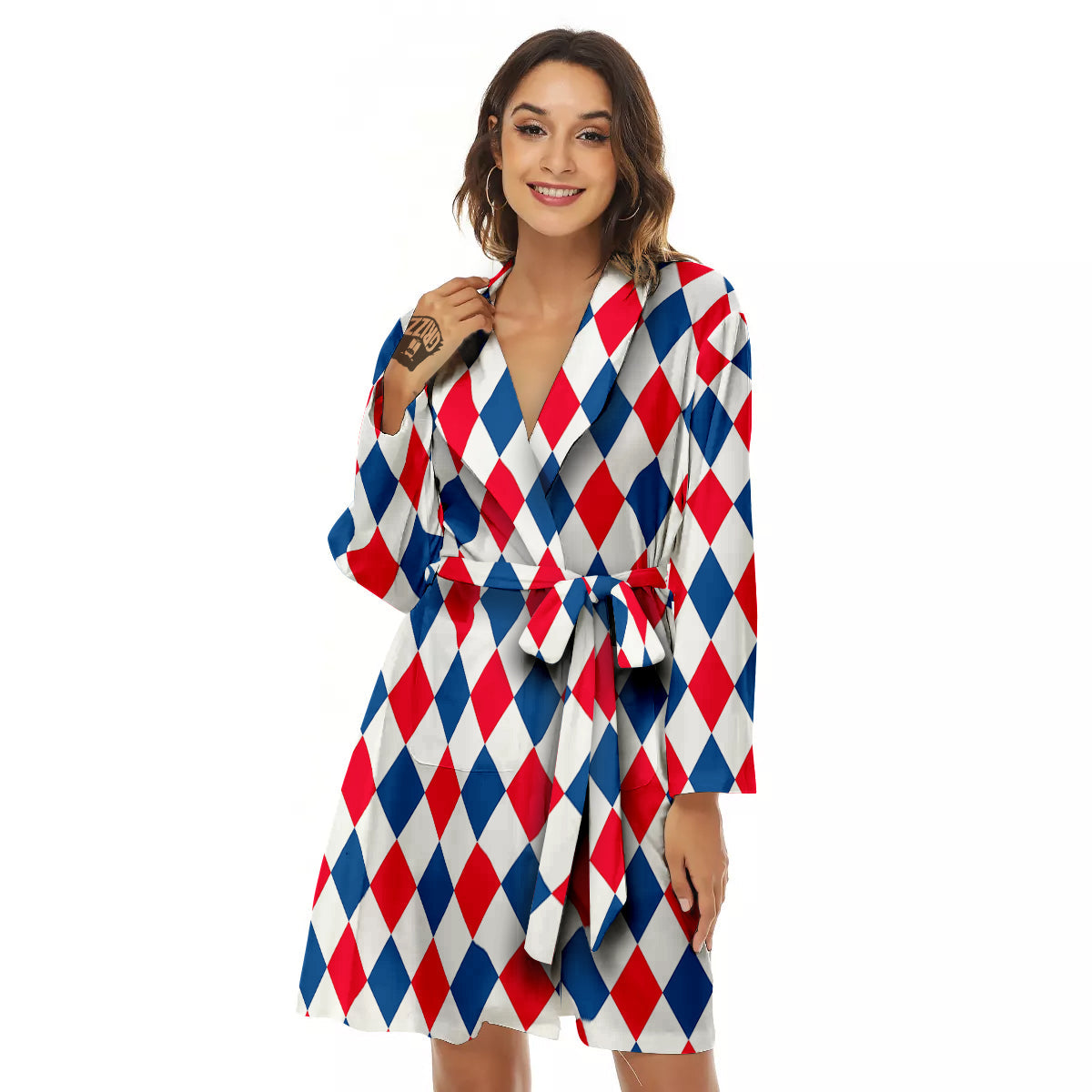Argyle American Print Pattern Women's Robe-grizzshop