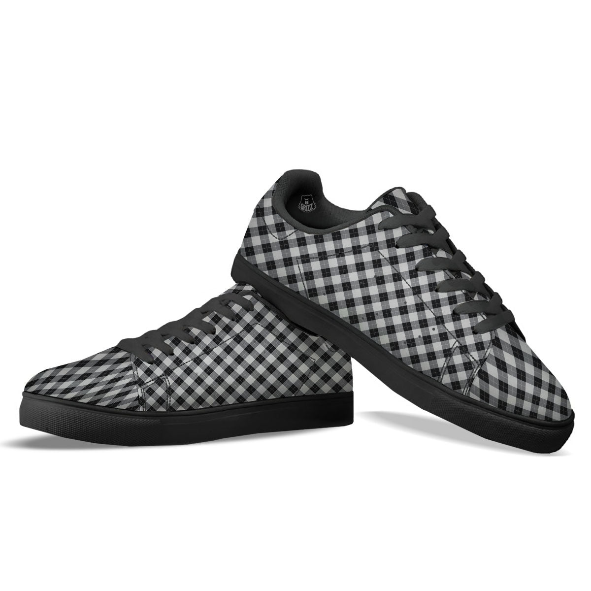 Argyle Black And Grey Print Pattern Black Low Top Sneakers-grizzshop
