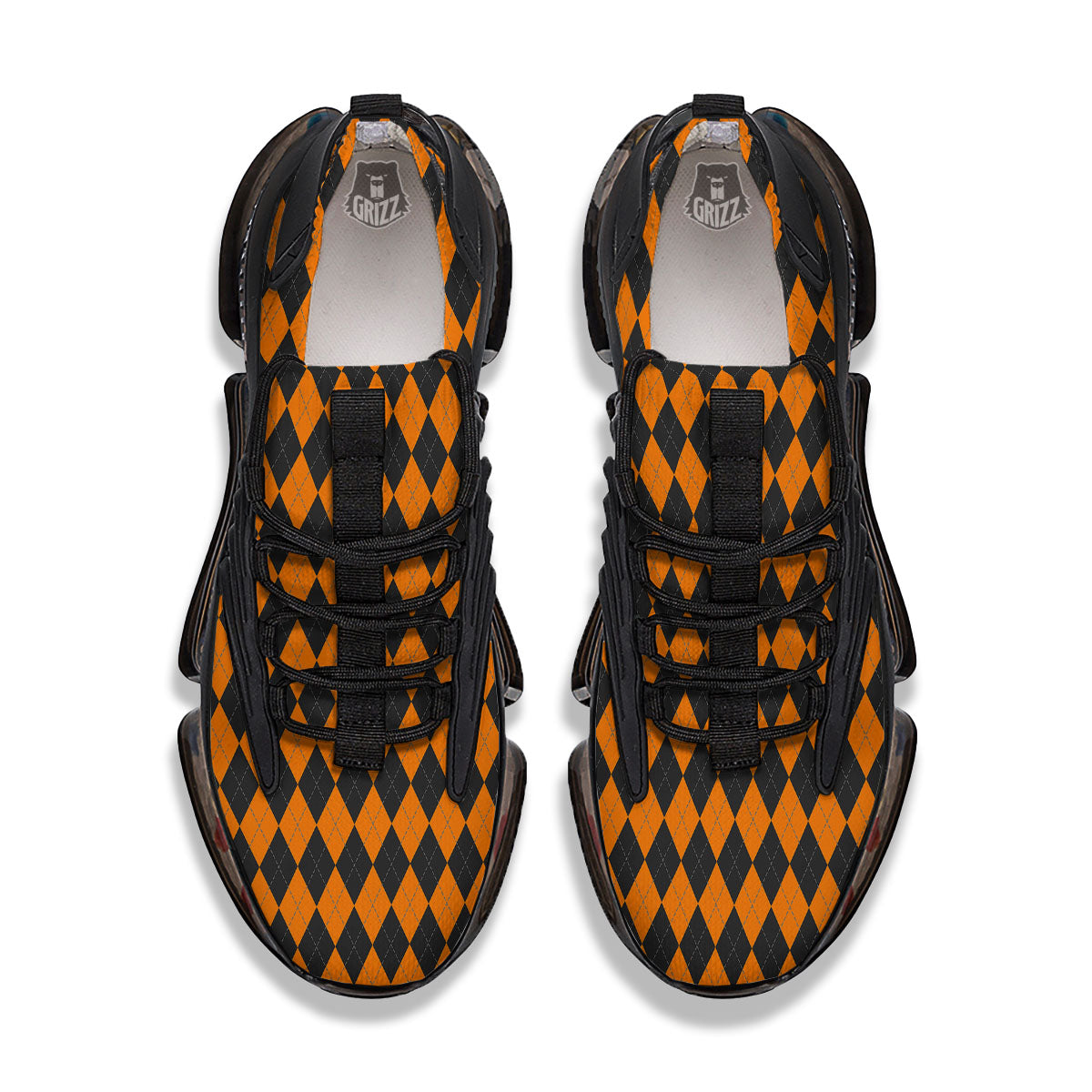 Argyle Black And Orange Print Black Gym Shoes-grizzshop
