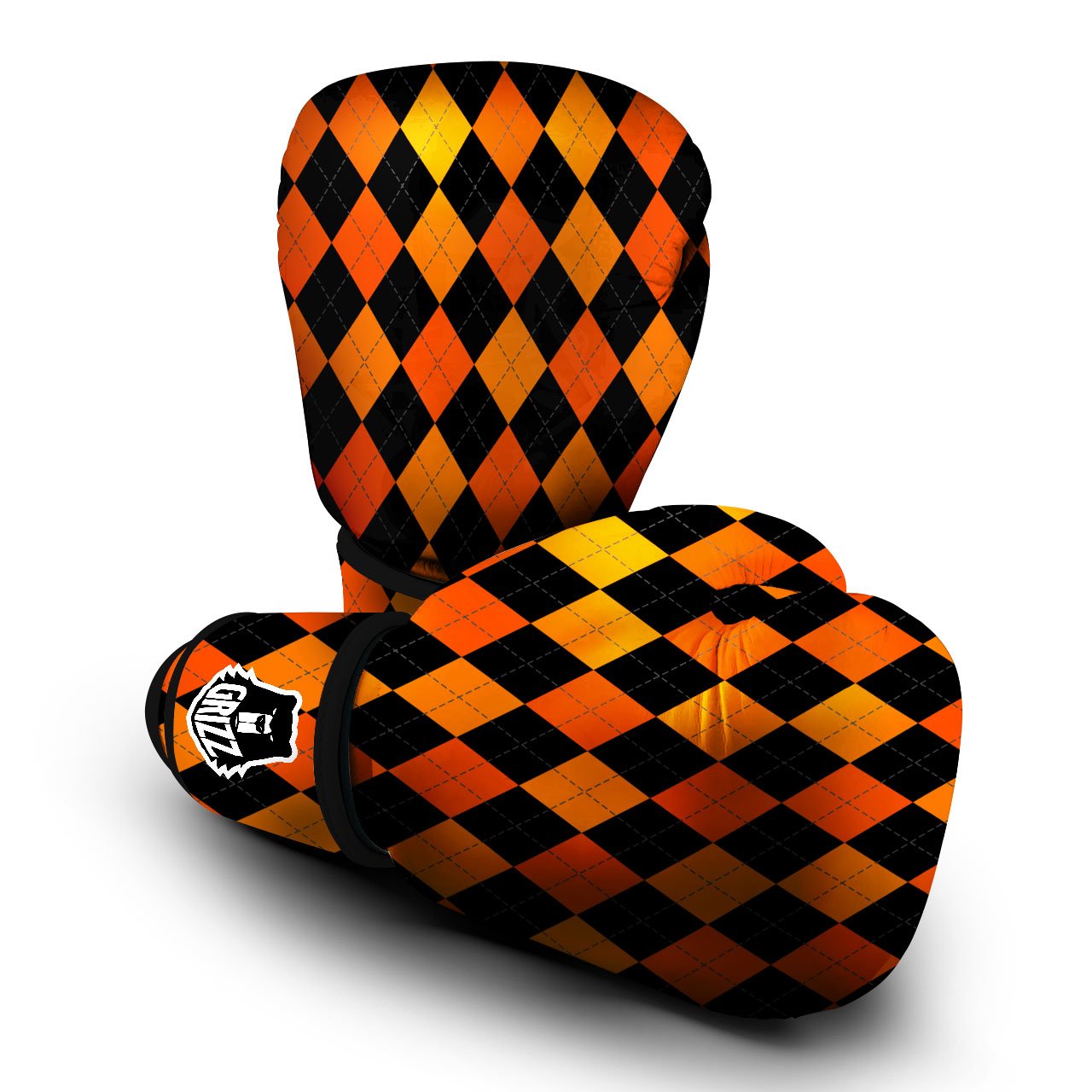Argyle Black And Orange Print Pattern Boxing Gloves-grizzshop