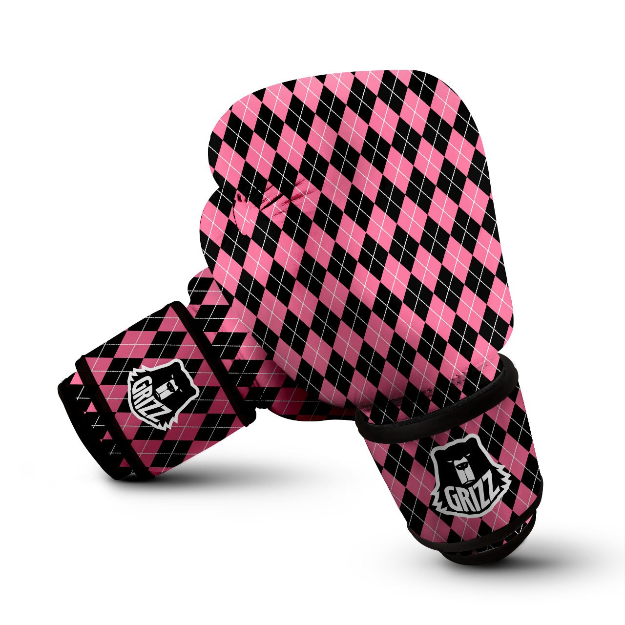 Argyle Black And Pink Print Pattern Boxing Gloves-grizzshop