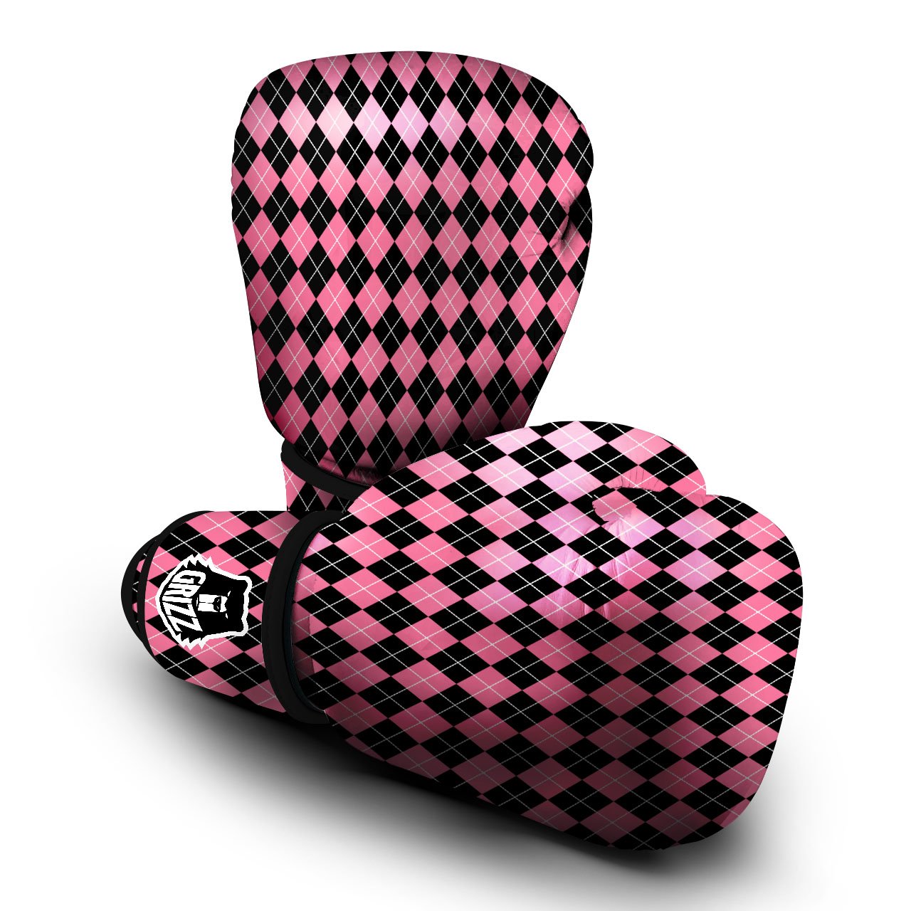 Argyle Black And Pink Print Pattern Boxing Gloves-grizzshop