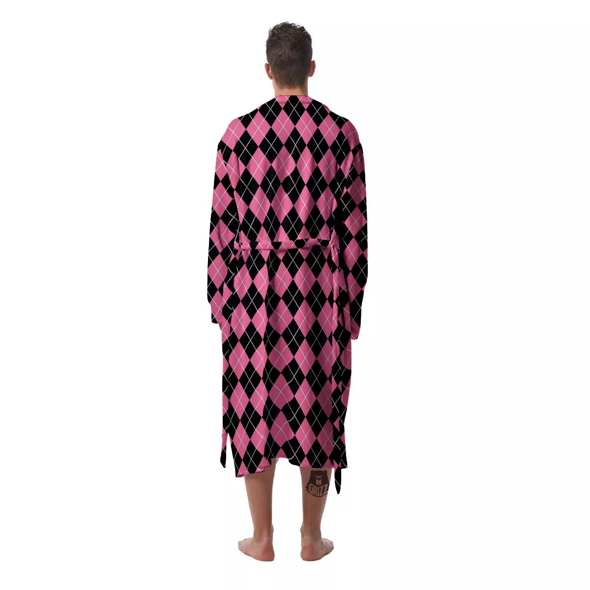 Argyle Black And Pink Print Pattern Men's Robe-grizzshop