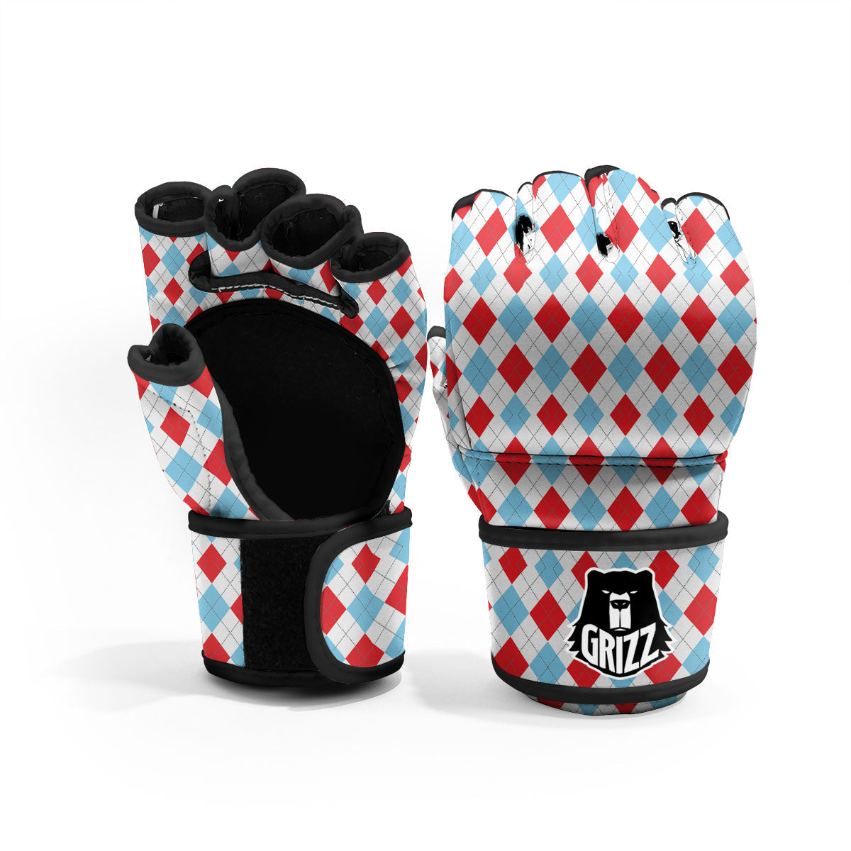 Argyle Blue And Red Print Pattern MMA Gloves-grizzshop