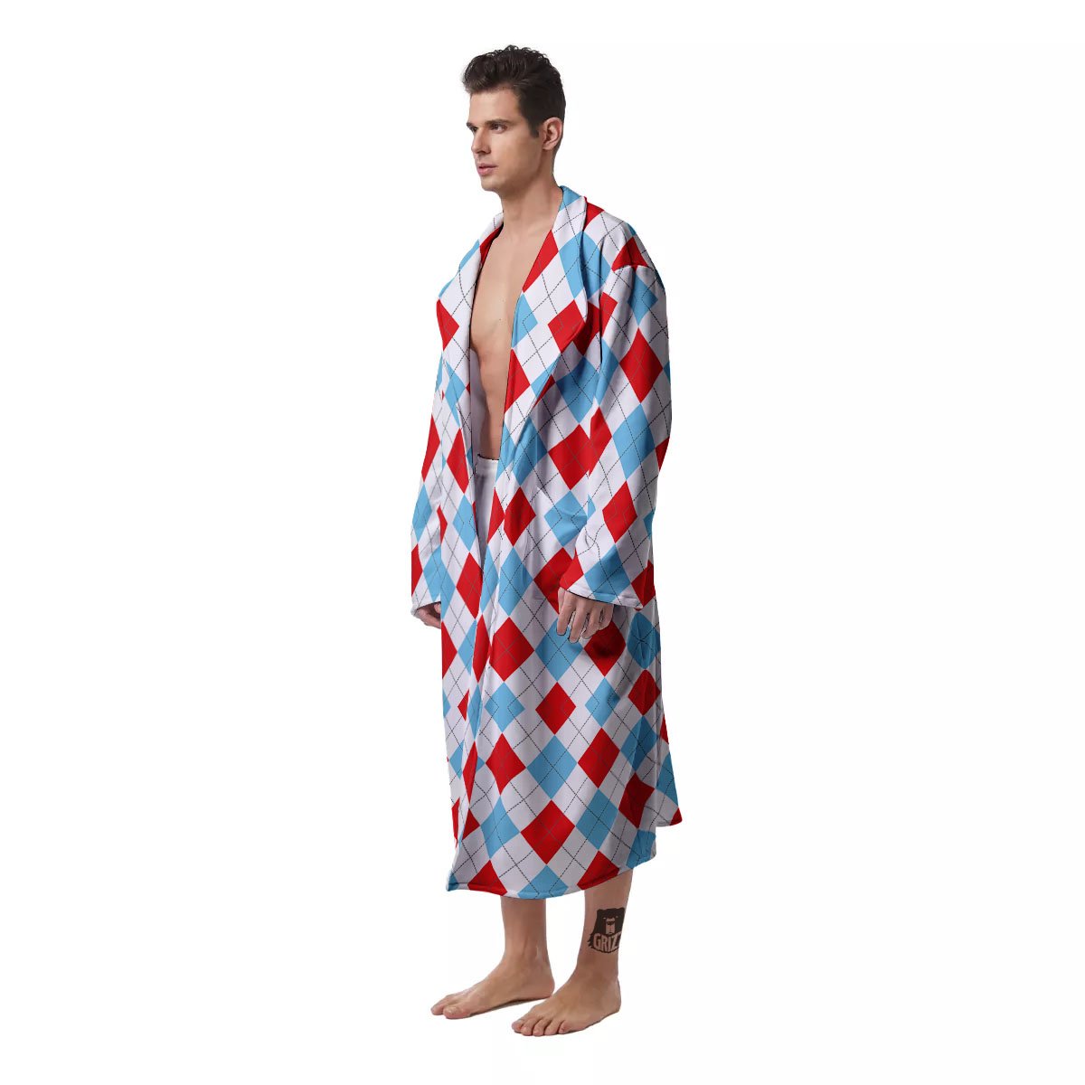 Argyle Blue And Red Print Pattern Men's Robe-grizzshop