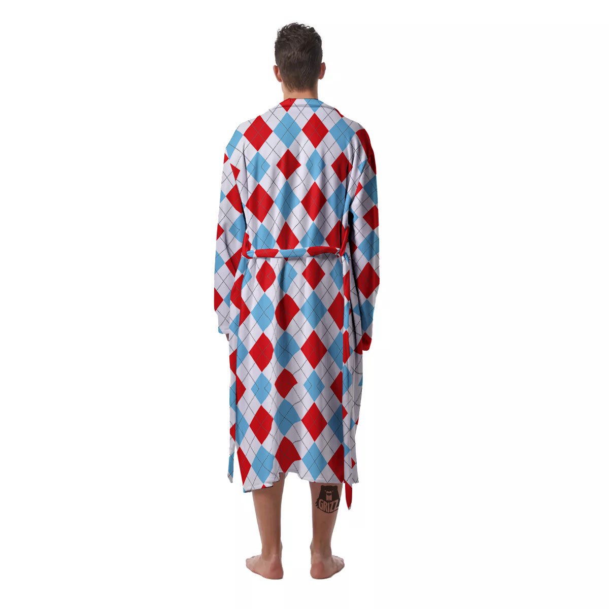 Argyle Blue And Red Print Pattern Men's Robe-grizzshop